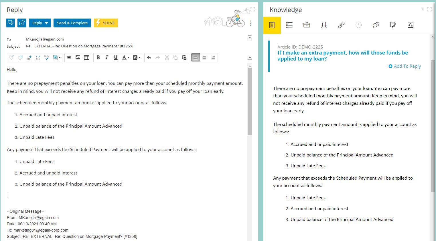 screenshot of eGain Mail